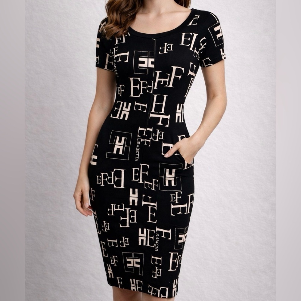 Elisabetta Franchi Monogram Sweater Dress Knit Logo Donna Italy Abito Maglia